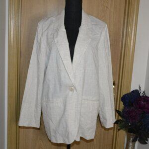 Sag Harbor Oatmeal Linen Blend Petite Vacation Office Career Minimalist Blazer